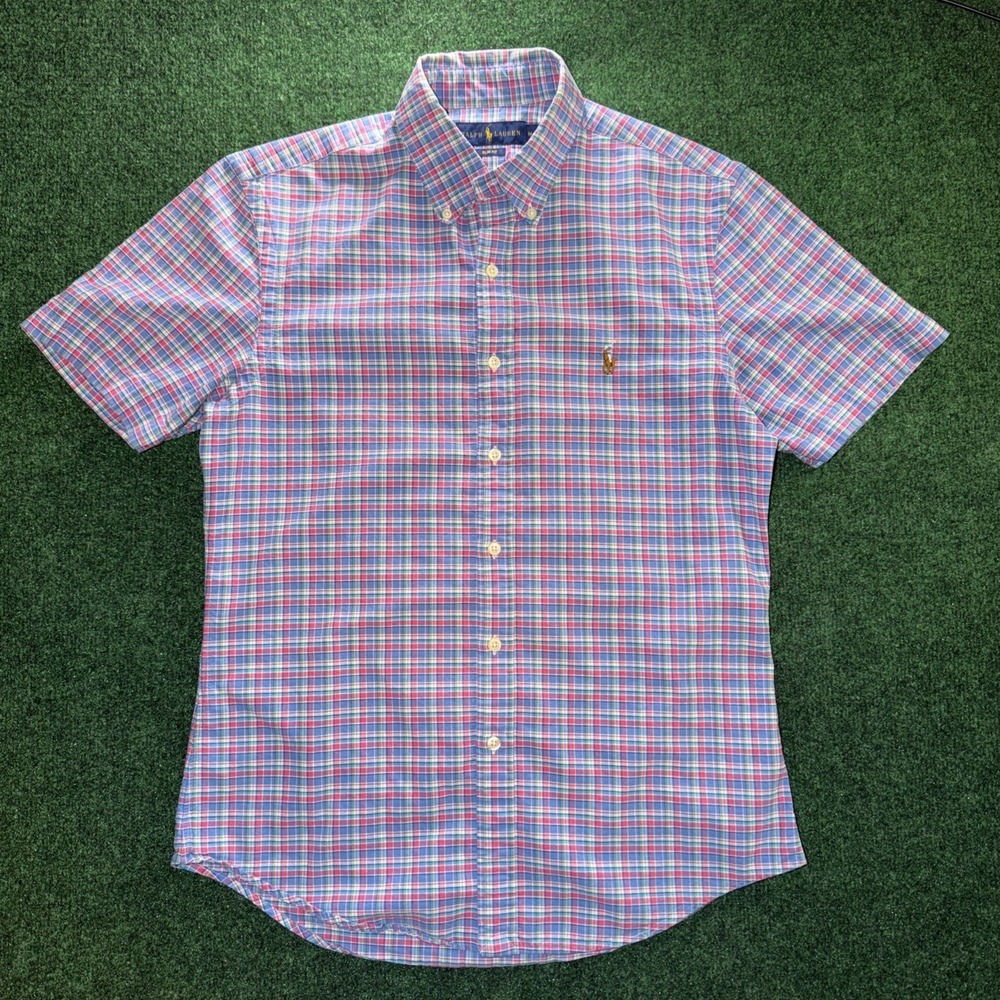 Polo Ralph Lauren SS Slim Fit Button Down Men's Size M Pink Multicolor Plaid